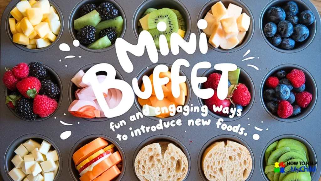 A variety of bite-sized food options arranged in a muffin tin for your picky eater with autism and adhd.