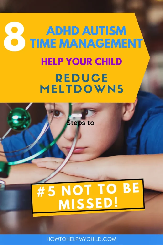 Pinterest image of happy girl holding colorful learning clock, sharing how visual schedules support ADHD Autism Time Management by reducing overwhelm and building routine.