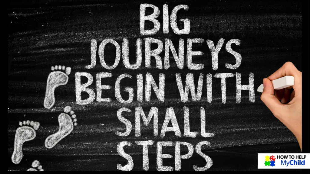 Motivational quote emphasizing how small steps support ADHD Autism Time Management progress for neurodivergent children.