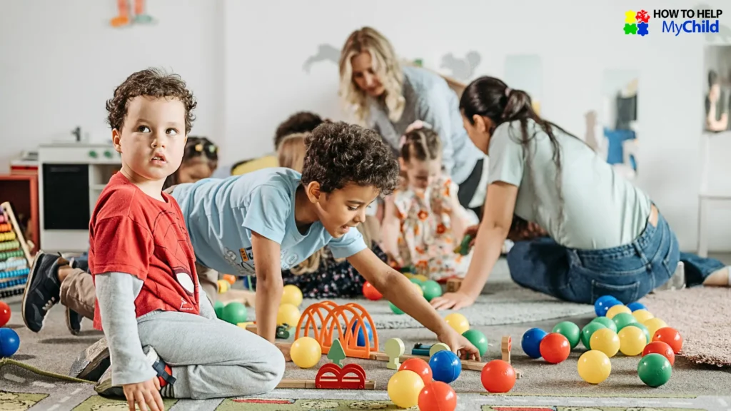 Children with autism and ADHD engaging in structured play during class, supported by tools for better ADHD Autism Time Management.