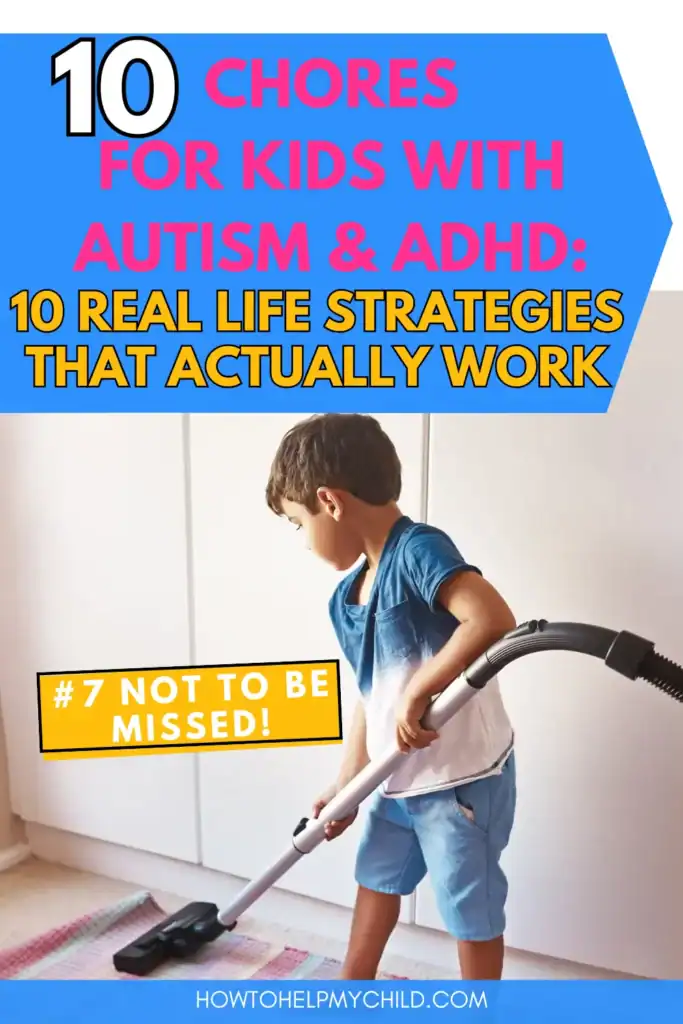 Boy vacuuming as part of a daily routine for chores for kids with autism and ADHD, showing independence and real-life strategy.