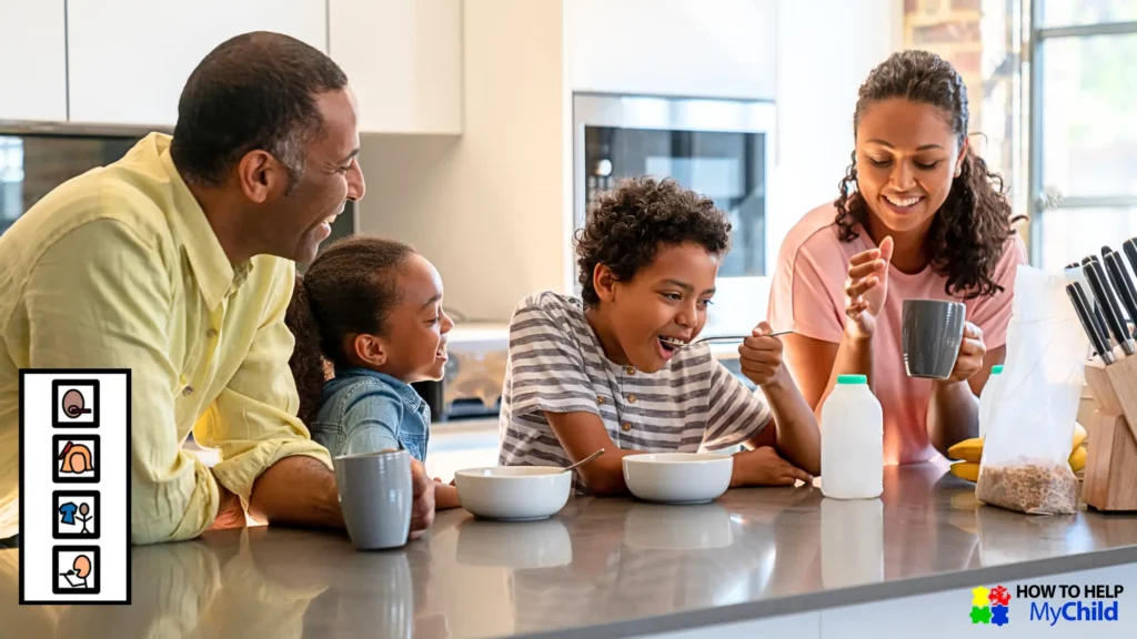 How to Help My Child recommends visual schedules during breakfast to support predictable, low-stress morning routines for autistic and ADHD kids.